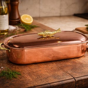 Vintage Fish Baking Pan with Brass Handle, Vintage Baking Pot, Fish Poacher, Rustic Kitchen Décor, Spring Culinox Fish Kettle
