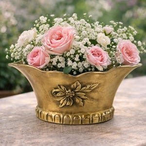 Vintage messing jardiniere plantenbak, massief messing bloempot, bloemencachepot, kleine binnenplanter, snoepnootschaal, huisdecoratie in antieke stijl