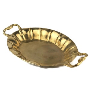 Brass Fruit Bowl, Solid Brass Candy & Jewelry Dish with Handles, Elegant Brass Trinket Tray for Home Decor, Oval Brass Tray