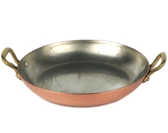 Vintage Antique Cooking Pan with Brass Handles, Copper Pot, Kitchen Collectible, Retro Copper Pan, Classic Kitchen Decor