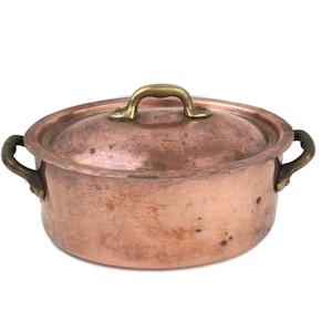 Pentole in rame vintage con coperchio, casseruola classica francese, padella in rame rustica, regalo di cucina per gli amanti, casseruola rustica
