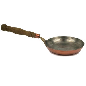 Vintage Frying Pan, Copper Cooking Pan With Wooden Handle, Retro Kitchen Decor, Unique Vintage Copper Saucepan