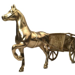 Vintage Messing geformte Pferde und Wagen Planter, handgefertigte Pferdekutsche Figur für Akzente, tolles Sammlergeschenk