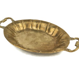 Vintage Brass Fruit Bowl with Handles, Solid Brass Oval Candy Dish, Jewelry & Trinket Holder, Antique Brass Serving Tray Home Decor