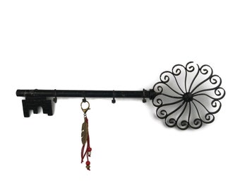 Llavero vintage negro, estante para llaves de metal y colgador de pared con forma de llave para decoración del hogar, organización de la entrada y regalos únicos