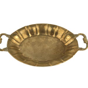 Vintage Brass Fruit Bowl with Handles, Solid Brass Oval Candy Dish, Jewelry & Trinket Holder, Antique Brass Serving Tray Home Decor