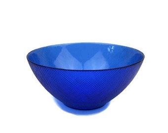 Collectible Vintage Large COBALT BLUE Glass Serving Bowl, Arcoroc France Blue Bowl, Vintage Cobalt Blue Soup bowl, Copper Compote Bowl