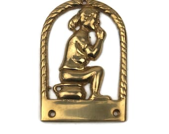 Letrero vintage para puerta de baño, elegante placa de latón para WC, insignia única para decoración del hogar y regalos.