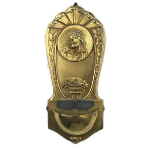 Vintage Holy Water Font, Wall Hanging Religious Catholic Home Decor with Jesus Christ Relief, Christian Collectible for Prayer Corner