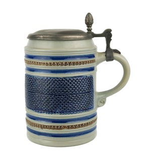 Original Gerz German Beer Stein 1 Liter, Bavaria Bayern Ceramic Mug, Vintage Stein With Pewter Lid, Simon Peter Gerz West Germany Pottery