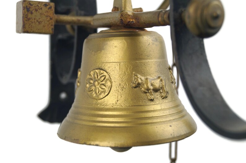 Swiss Bell Ringer Vintage Brass Door Bell, Swiss Front Ringer With Iron Stand for Porch ...