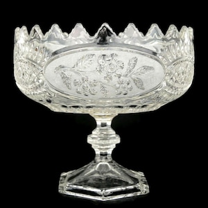 Vintage Crystal Fruit Bowl, Pedestal Candy Dish, Crystal Table Centerpiece, Wedding Table Decor, Serving Bowl, Cut Glass With Flowers, Gift