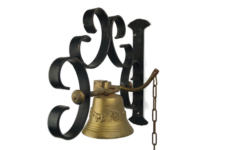 Swiss Bell Ringer Vintage Brass Door Bell, Swiss Front Ringer With Iron Stand for Porch ...