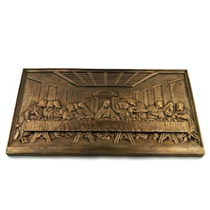 The Last Supper Large Wall Frieze After Leonardo Da Vinci, Bronze Fireplace Fireback, Relief Insert, Bronze Decorative Plate,Religious Decor