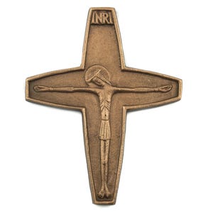 Vintage Bronze Jesus Cross, Antique German Embossed Wall Decor, Religious Gift, Small Altar Decor, Unique Home Accent