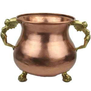 Macetero vintage de cobre martillado a mano, jardinera vintage con asas de latón, caldero de flores de cobre