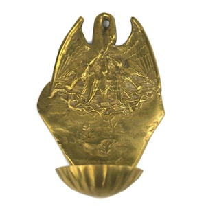 Vintage Holy Water Font, Brass Bird Feeding Baby Birds Heron, Gorgeous Rare Collectible for Home Decor & Spirituality