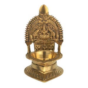 Antique Bronze Indian Oil Lamp, Engraved Religious Decor, Maruthi Export Quality, Unique Home Accent