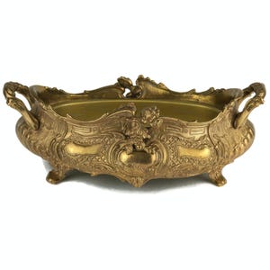 French Art Nouveau Jardiniere, Antique Brass Planter With Handles, French Cast Brass Ornate, Floral Arrangement, 1900s Centerpiece