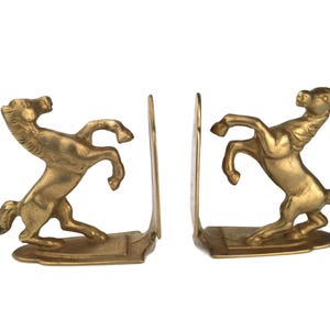 Vintage Brass Horse Bookends, Art Deco Mantel Decor, Unique Bookshelf Storage & Office Decor, Perfect Gift for Book Lovers, Antique Design