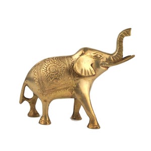 Vintage Brass Elephant Figurine, Handcrafted Indian Statue, Decorative Brass Paperweight, Lucky Elephant with Trunk Up, Home Decor Accent