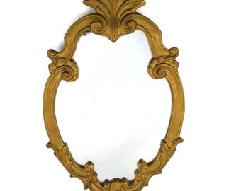 Vintage Mirror With Plaster Ornate, Vintage Gold Toned Wall Mirror With Plaster Ornaments, Baroque Or Victorian Wall Hanging Mirror