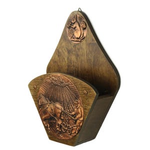 Portacorreos de madera con acabado de cobre vintage, organizador de escritorio, clasificador de cartas, decoración rústica de oficina, almacenamiento de escritorio