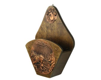 Wood Mail Holder with Vintage Copper Finish, Desk Organizer, Letter Sorter, Rustic Office Decor, Desktop Storage