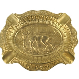 Posacenere vintage in ottone a forma di cavallo, design forestale, portaoggetti in ottone, arredamento di metà secolo per fumatori e collezionisti, posacenere antico unico