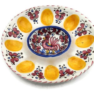 Vintage Egg Platter - Ceramic Yellow & White Egg Plate with Hen, 70s Retro Design, WGK Mid Century Kitchen Decor, Charming Easter Decor