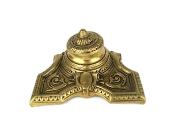 ヴィンテージインク壺 | 真鍮トップ | ガラスボディ | デスク