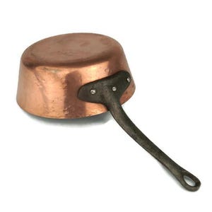 Vintage Copper Sauce Pan, Hand Hammered French Cookware, Iron Handle Casserole for Cooking & Kitchen Decor