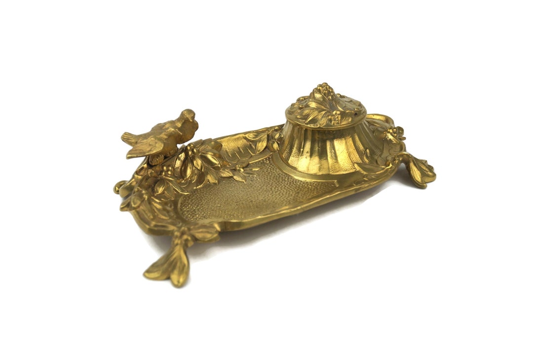 Vintage Brass Inkwell, 19th Century Collectible, French Antique ...