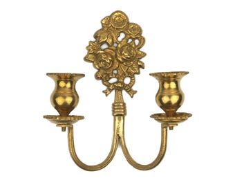 Vintage Wall Candle Holder, Elegant Brass Floral Candle Sconce for Home Decor & Vintage Charm