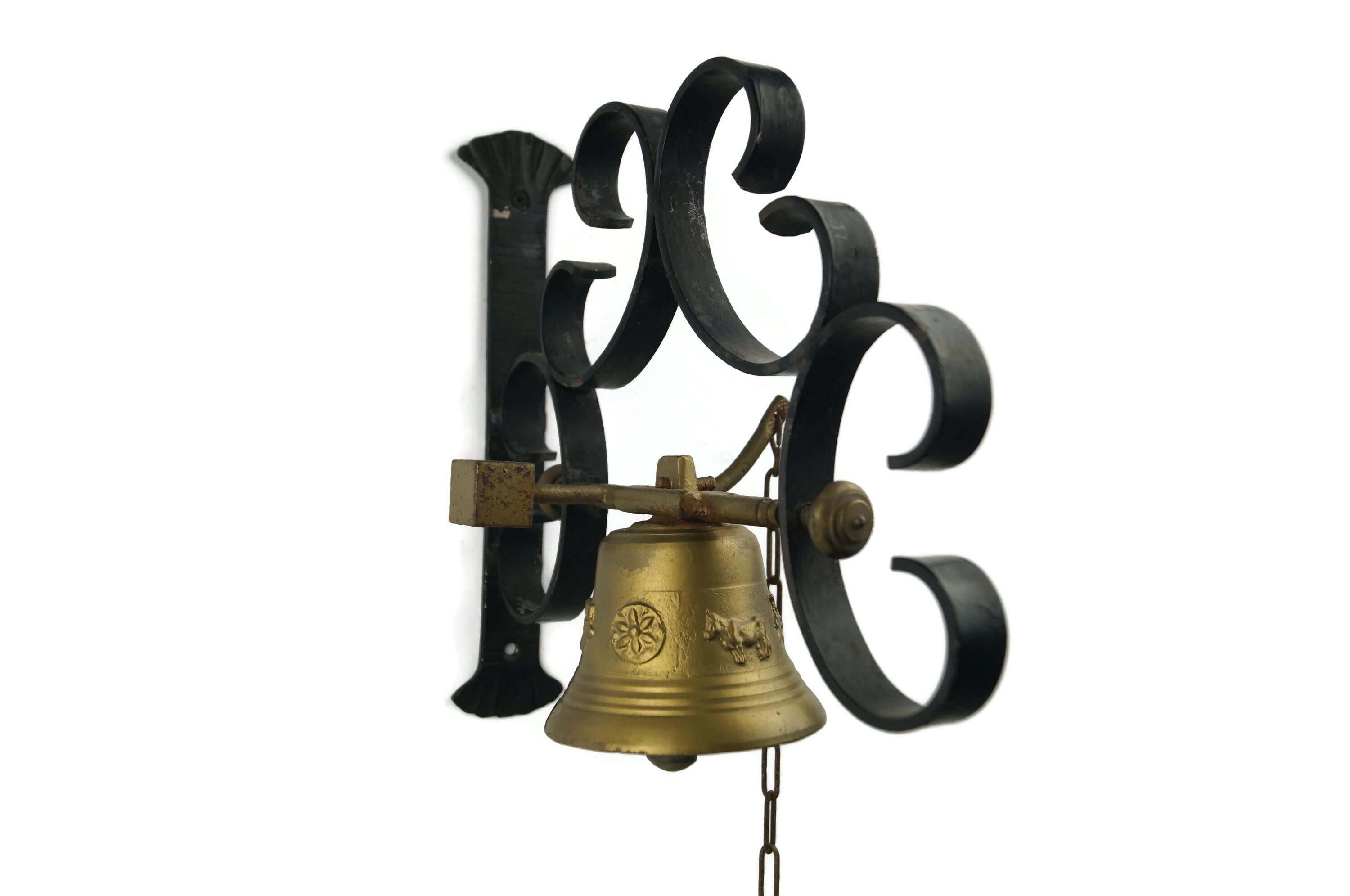 Swiss Bell Ringer Vintage Brass Door Bell, Swiss Front Ringer With Iron Stand for Porch ...