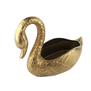Vintage Brass Jardiniere, Swan Brass Planter for Flowers & Home Decor, Vintage Brass Flower Pot, Rustic Indoor Planter