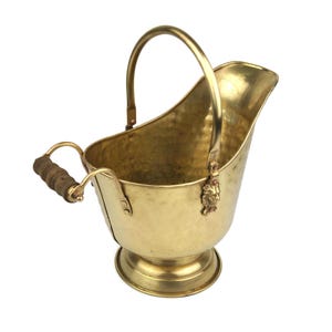 Vintage Messing Übertopf: Elegante Jardiniere & Kohleeimer mit Holzgriff, einzigartiger Wohndekor-Akzent