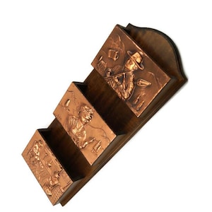Portacorreos de madera con acabado de cobre vintage, organizador de escritorio, clasificador de cartas, decoración rústica de oficina, almacenamiento de escritorio