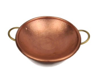 Holland Footed Copper Bowl, Vessel with Brass Handles, Vintage Hand hammered Plateau, Holland Copper Tray