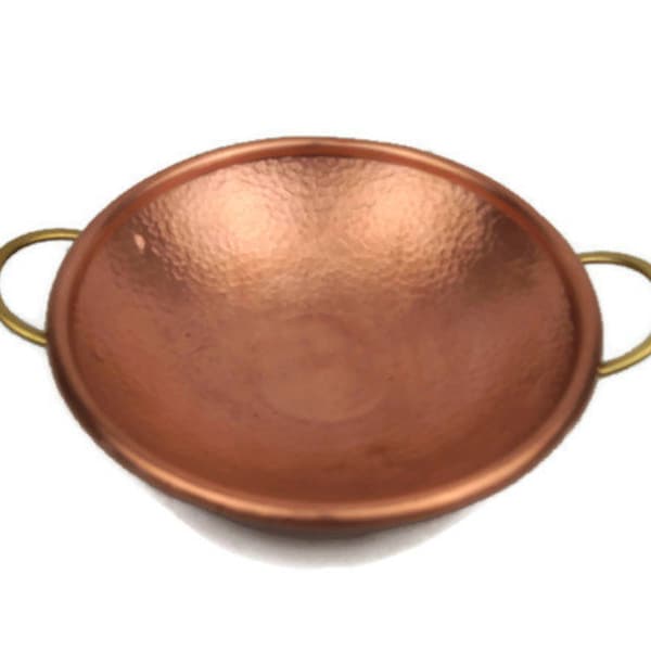 Holland Footed Copper Bowl, Vessel with Brass Handles, Vintage Hand hammered Plateau, Holland Copper Tray