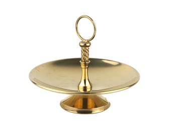 Vintage Brass Tray Stand, Single Tier Brass Holder, Neoclassical Plate Display, Brass Tableware Display Artwork Stand Brass Collection Piece