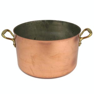 Pentole in rame vintage con manici in ottone, casseruola classica Van Stahl da 6 litri, padella rustica in rame belga, regalo per gli amanti della cucina