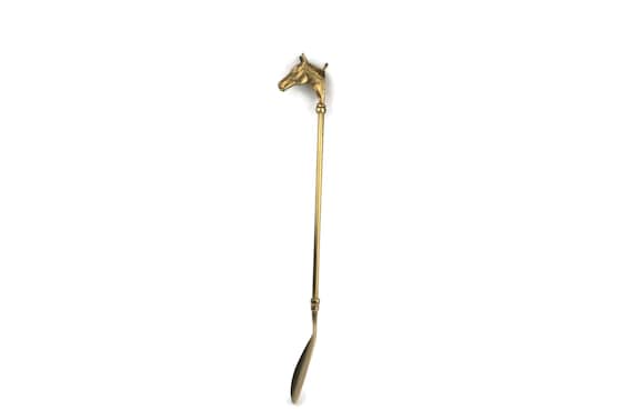 Vintage Brass Shoe Horn With Horse Head Handle, Metal Horn for Shoe Lovers, Classic Wardrobe Essential Shoe Enthusiast Gift