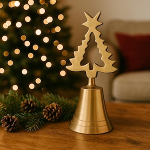 Campana d'epoca in ottone per albero di Natale, decorazione natalizia di metà secolo, ornamento festivo in ottone, decorazione natalizia da collezione, idea regalo