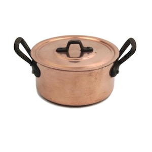 Vintage koperen kookgerei met deksel, Franse klassieke braadpan, rustieke koperen pan, kookcadeau voor liefhebbers, rustieke braadpan