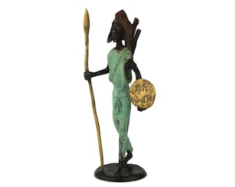 Vintage Bronze Warrior Statue, African Folk Art Brass Figurine, African Brass Statue, Rustic Home Decor, Gift for Him