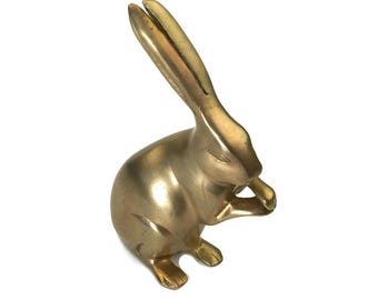 Figura de conejo vintage / Estatua de conejo de latón, figura de animal de latón antiguo, decoración para el hogar, regalo coleccionable para amantes de los conejos.