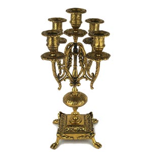 Large Candle Holder With 5 Candles, Vintage Candelabra, Brass Candlesticks Holder, Embossed Brass Ornate, 5 Branch Candle Stand, Table Decor