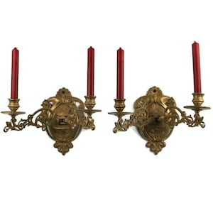Antique Bronze Piano Sconces, Wall Mounted Candle Holders, Ornate Swing Arm Candlestick, French Candle Lights, Rococo Style Pair, Wall Decor