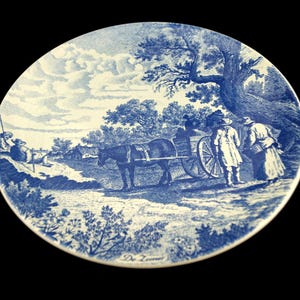 Delfts Chemkefa Wall Plate De Zomer, Medium Ceramic Delft Plate, Blue Wall Plate Illustrating a Summer Scene, Vintage Wall Decorative Plate